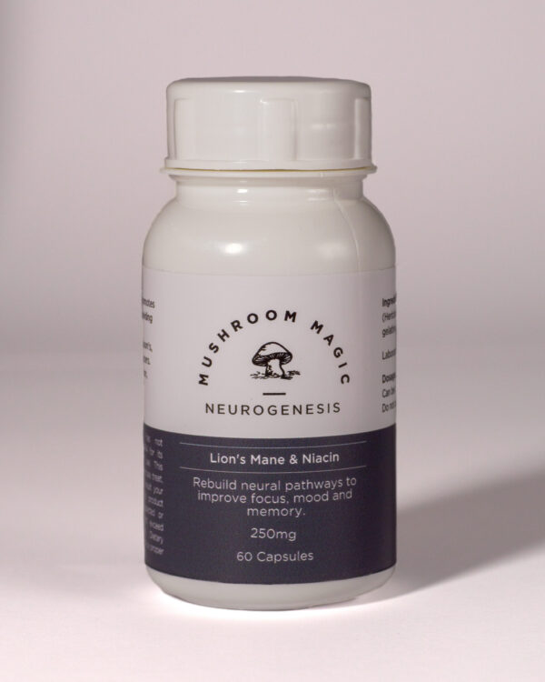 Lion's Mane and Niacin Rebuild neural pathways; Improve focus, mood and memory. Nature's blessings await. Mushroom Magic